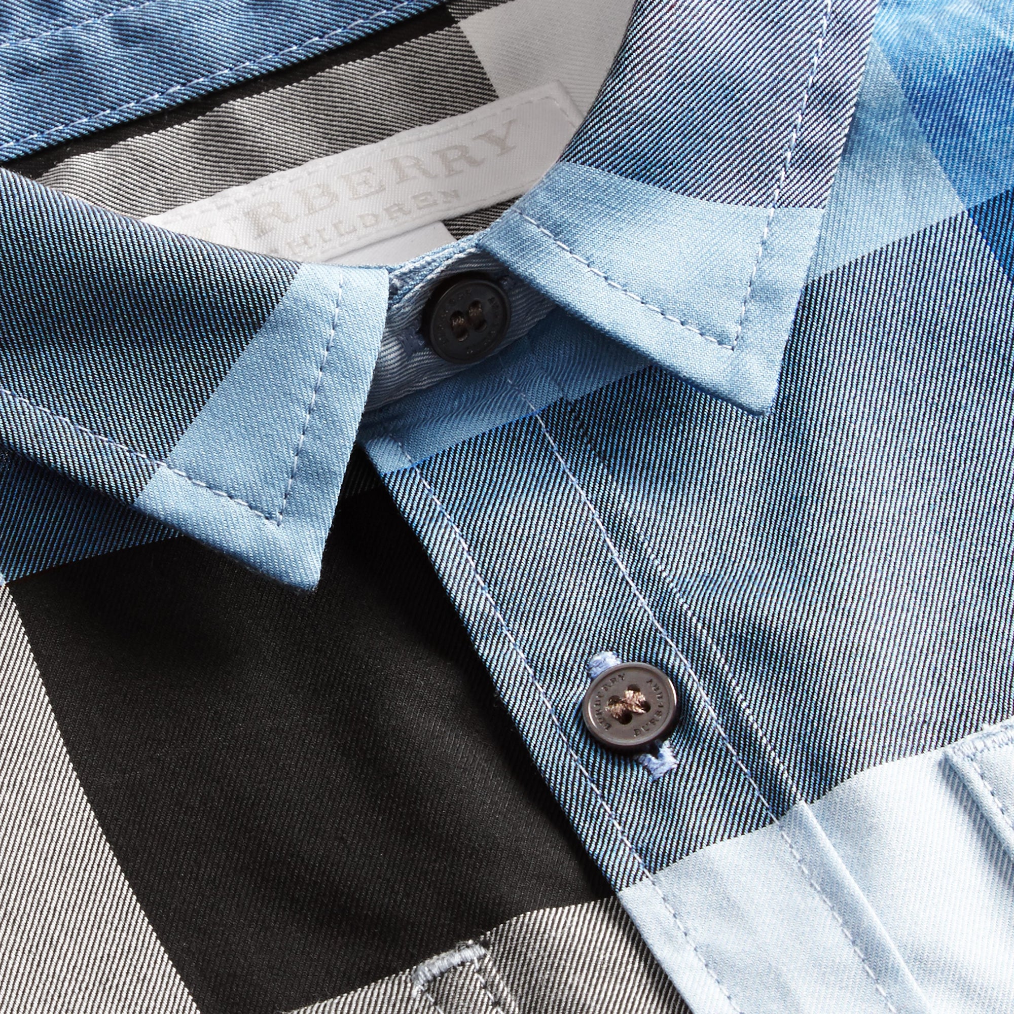 Chemise en coton à manches courtes avec motif check - Pale Blue