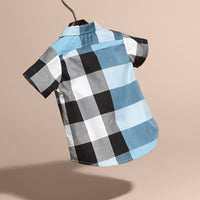 Chemise en coton à manches courtes avec motif check - Pale Blue
