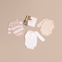 Coffret cadeau bébé trois pièces en coton mélangé à motif - Powder Pink