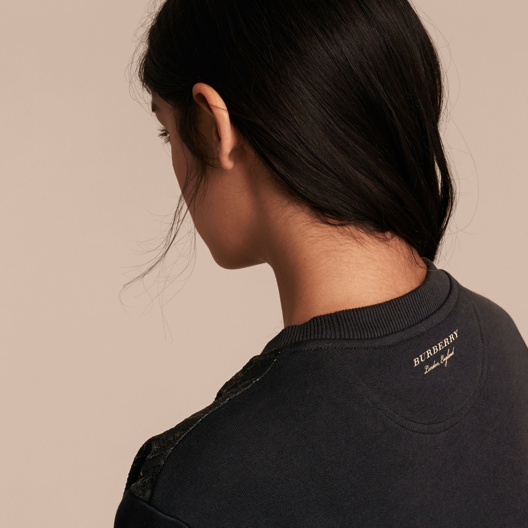 Sweat-shirt manches courtes face en jacquard - Black