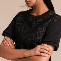 Sweat-shirt manches courtes face en jacquard - Black