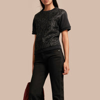 Sweat-shirt manches courtes face en jacquard - Black