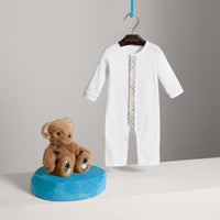 Combinaison en coton avec garnitures à motif check - White
