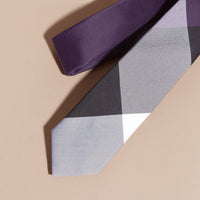 Cravate fine en soie et coton à motif check - Purple Black