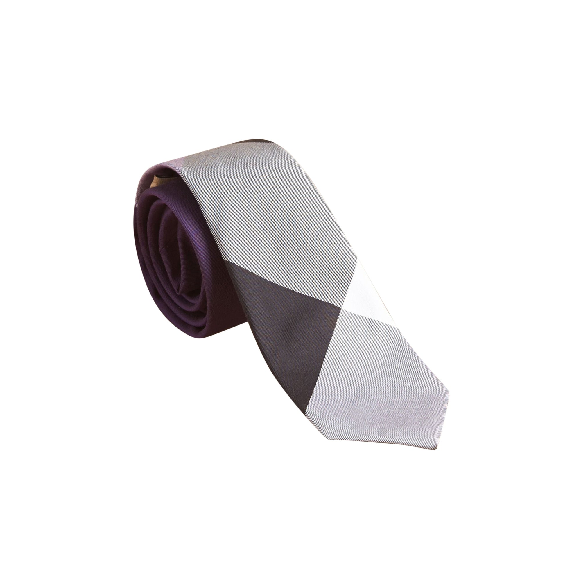 Cravate fine en soie et coton à motif check - Purple Black