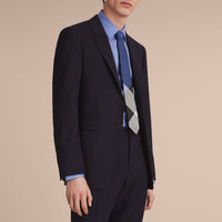 Cravate fine en soie et coton à motif check - Chalk Blue