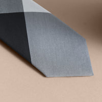 Cravate fine en soie et coton à motif check - Chalk Blue