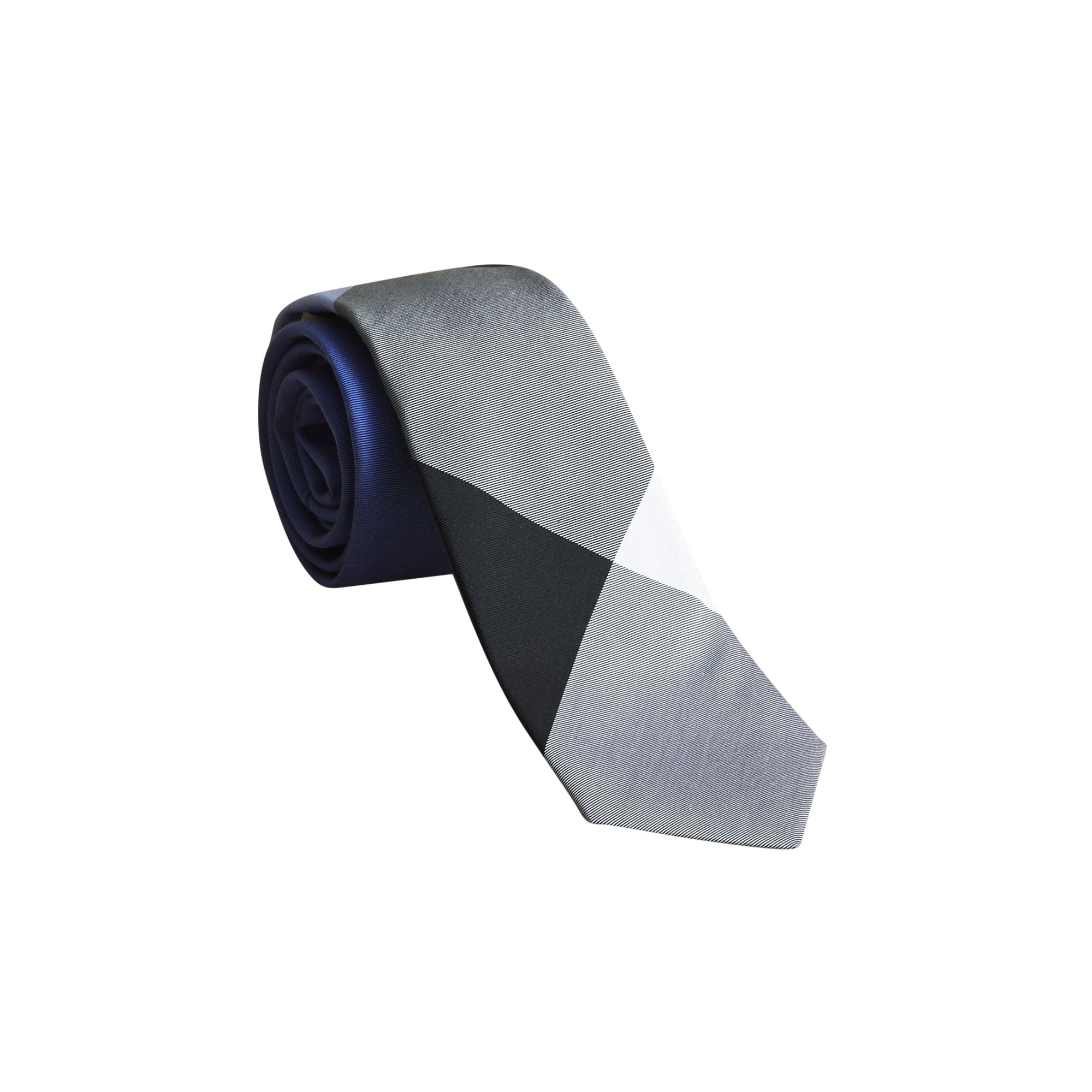 Cravate fine en soie et coton à motif check - Chalk Blue
