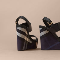 Sandales à plateforme en cuir velours de veau - Indigo Blue