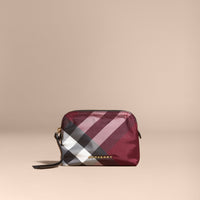 Pochette medium zippée en tissu technique à motif check - Plum