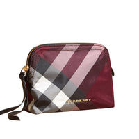 Pochette medium zippée en tissu technique à motif check - Plum