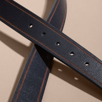 Ceinture réversible en cuir London avec bordure contrastante - Dark Navy & Black
