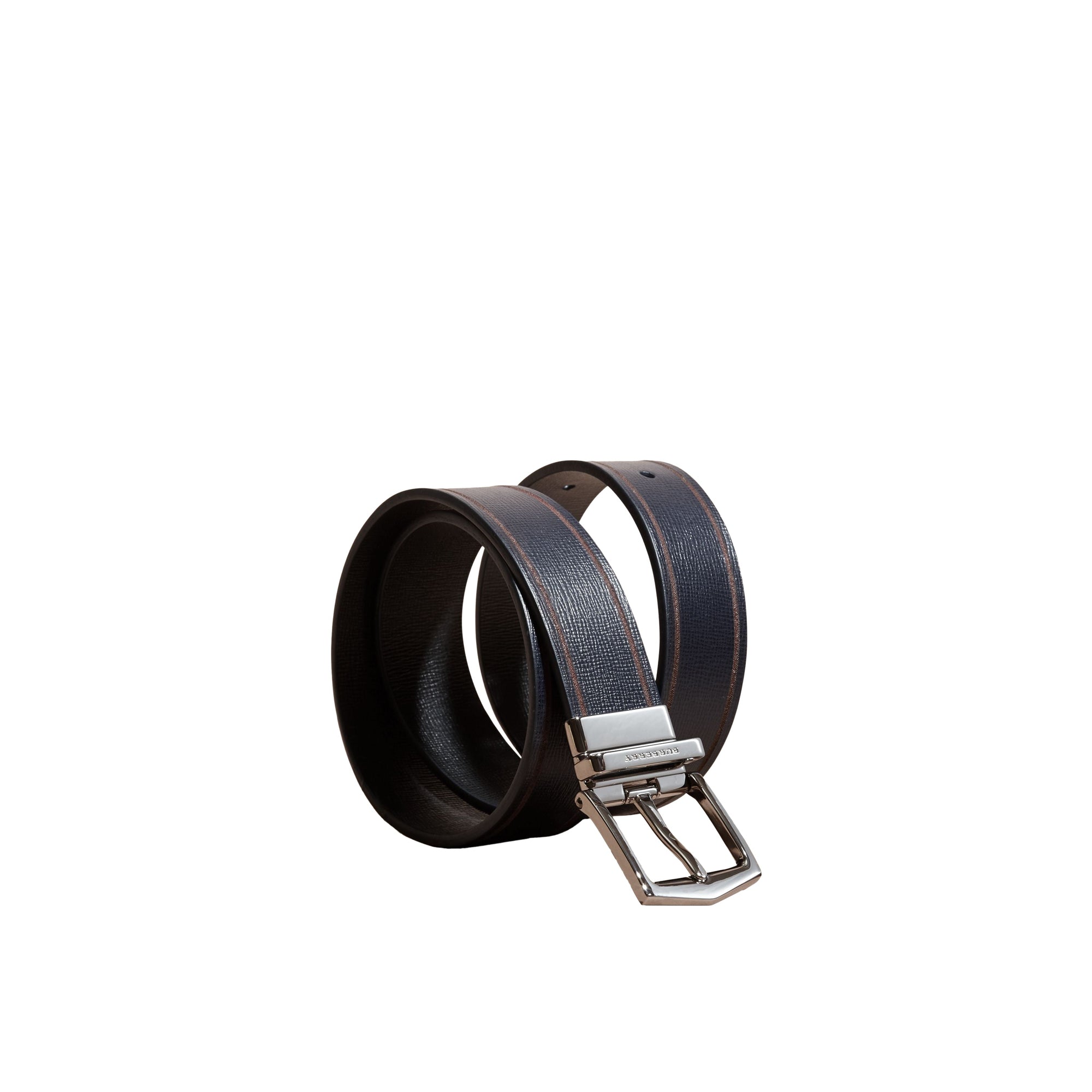 Ceinture réversible en cuir London avec bordure contrastante - Dark Navy & Black