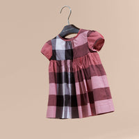 Robe en voile de coton à motif check avec mancherons - Pink Azalea