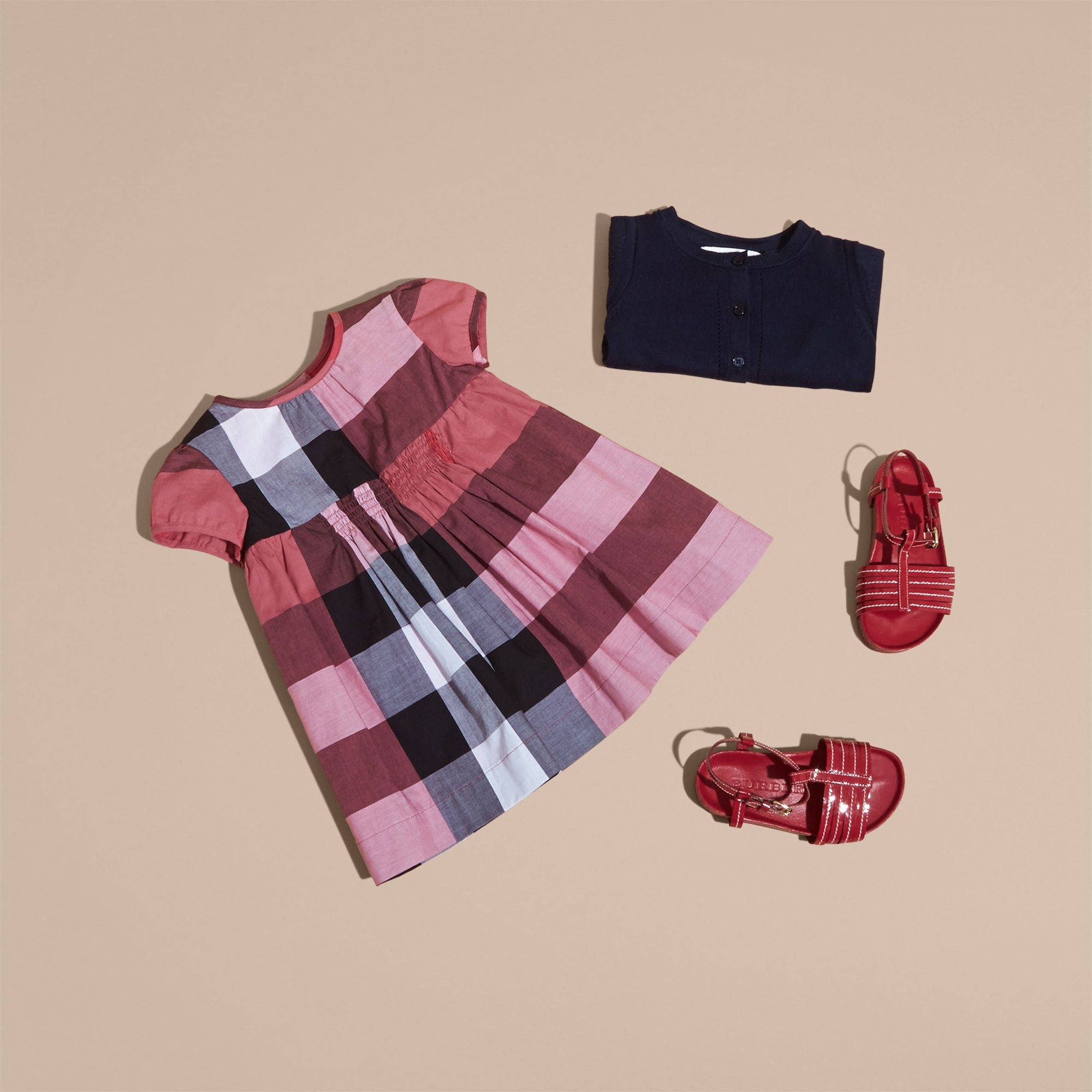 Robe en voile de coton à motif check avec mancherons - Pink Azalea