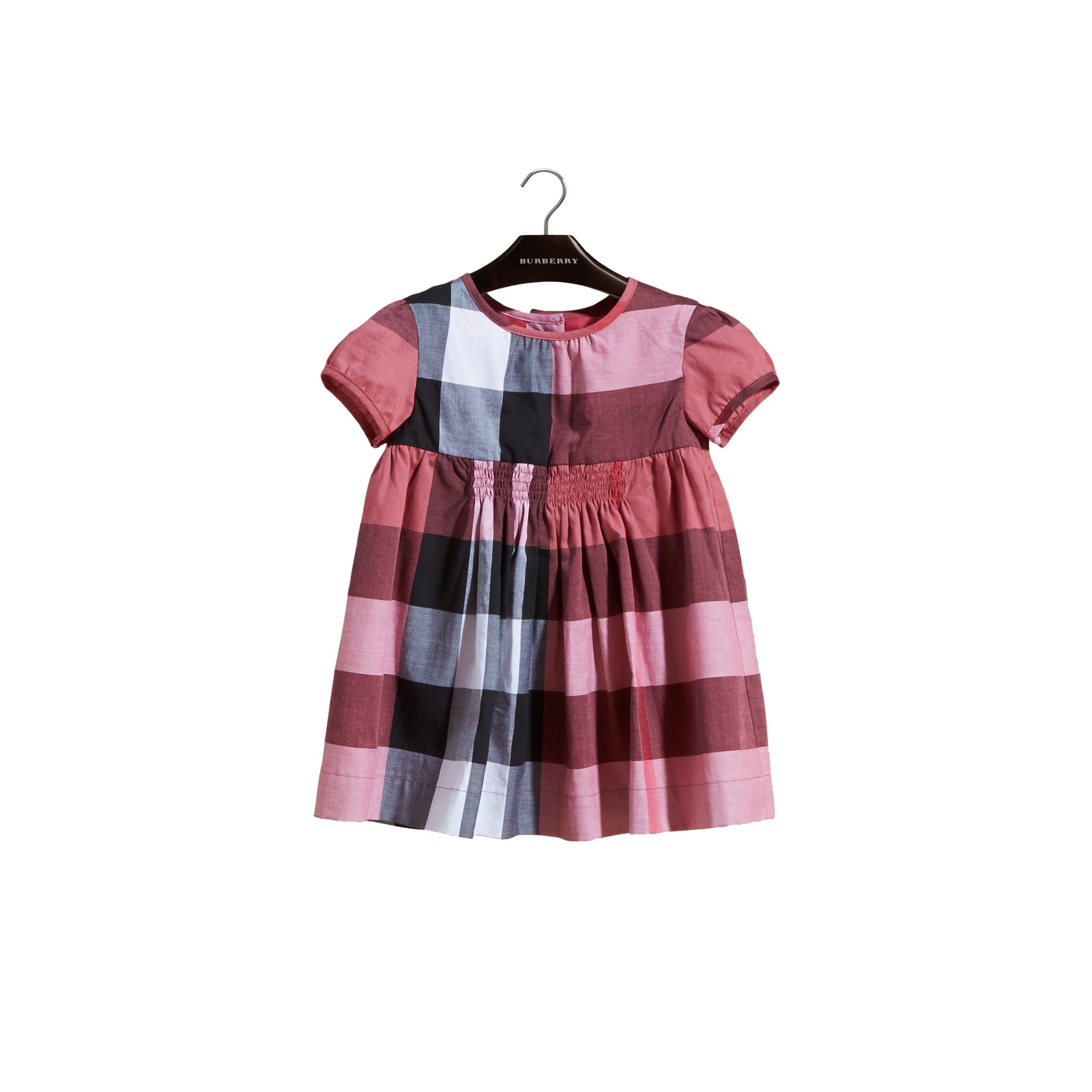Robe en voile de coton à motif check avec mancherons - Pink Azalea