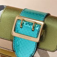 Mini sac The Buckle en cuir et tissu House check - Olive Green