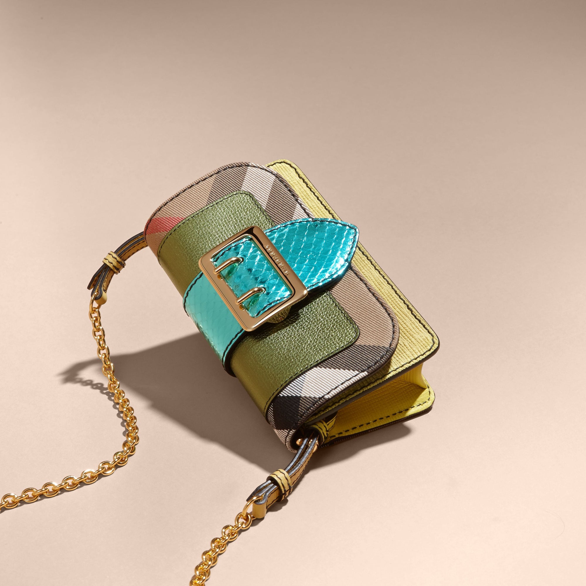 Mini sac The Buckle en cuir et tissu House check - Olive Green
