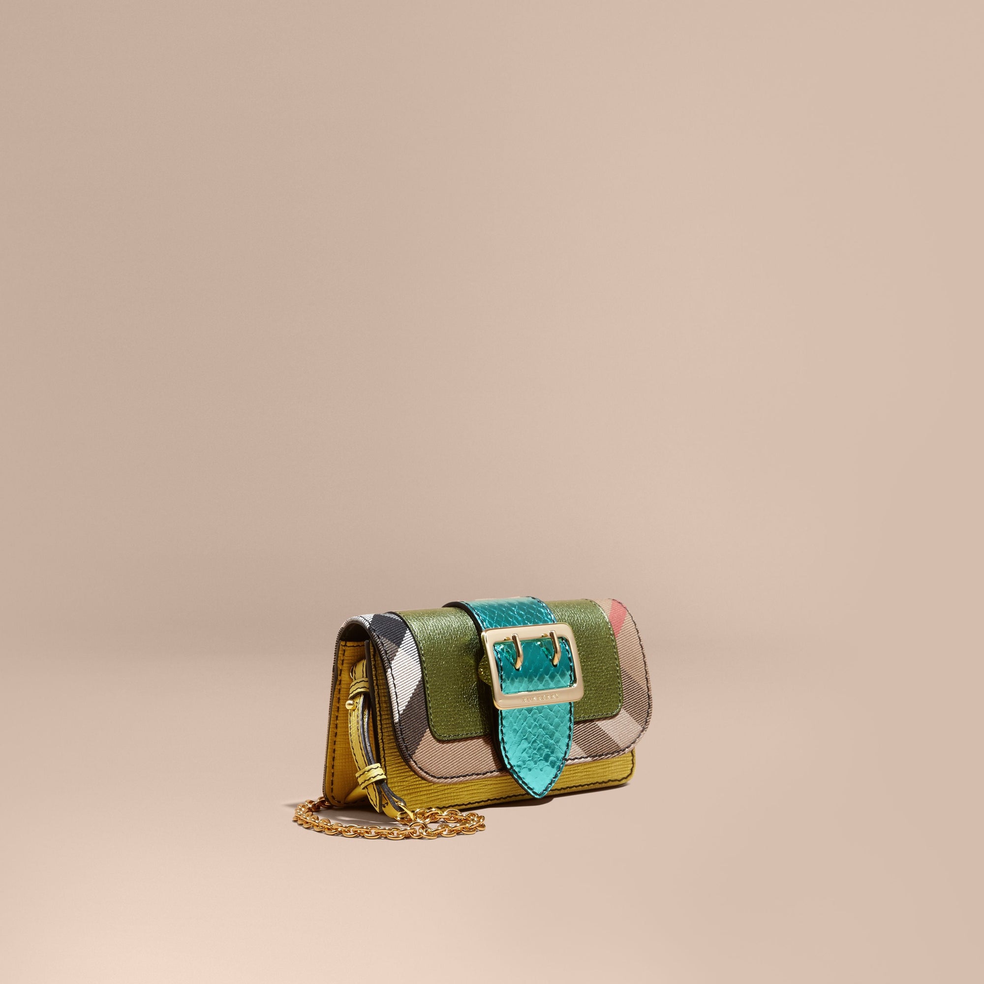 Mini sac The Buckle en cuir et tissu House check - Olive Green