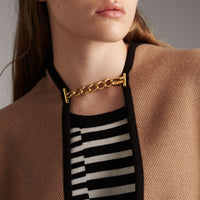 Cape en laine et cachemire de style militaire - Camel & Black