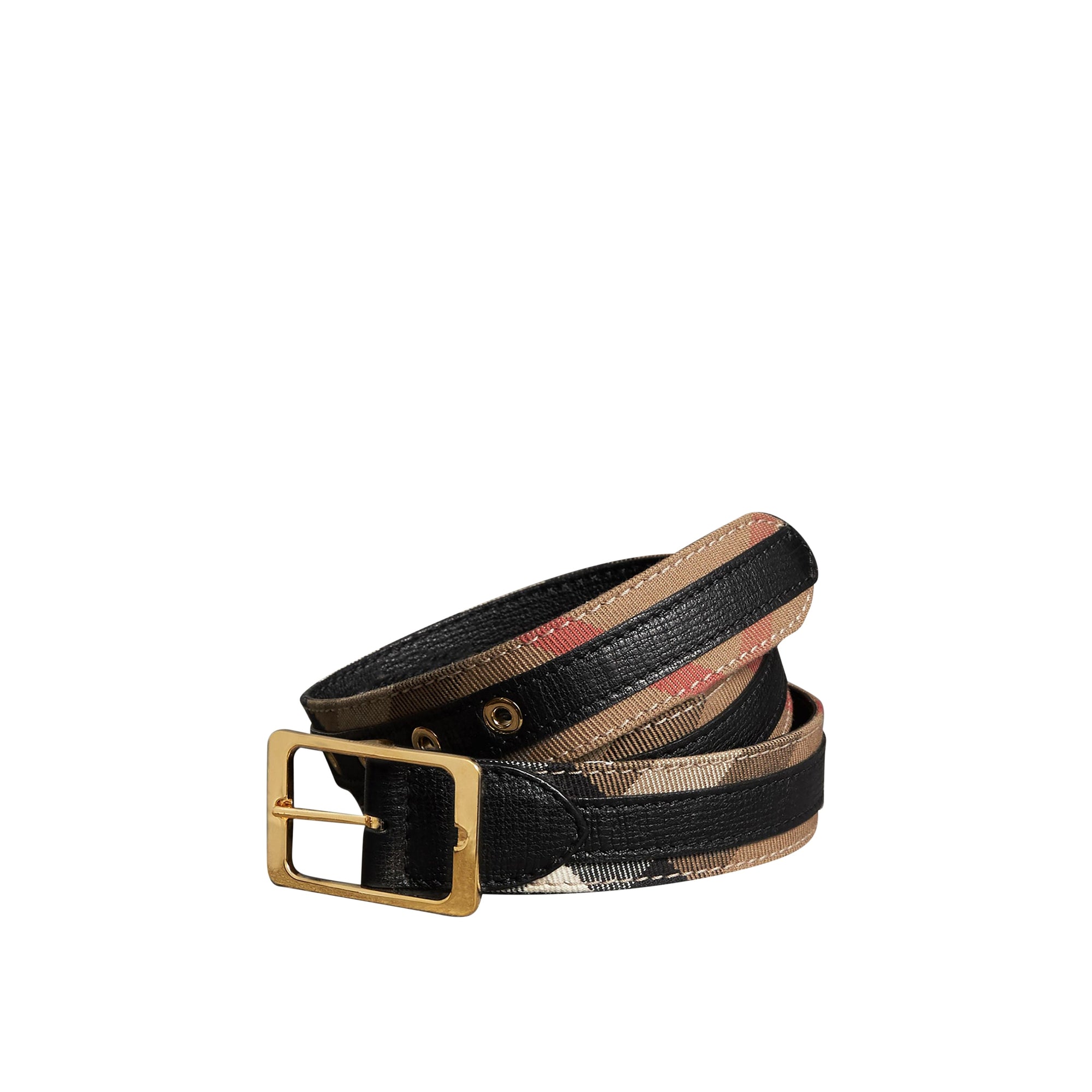 Ceinture réversible à motif House check avec cuir grainé - Camel & Black