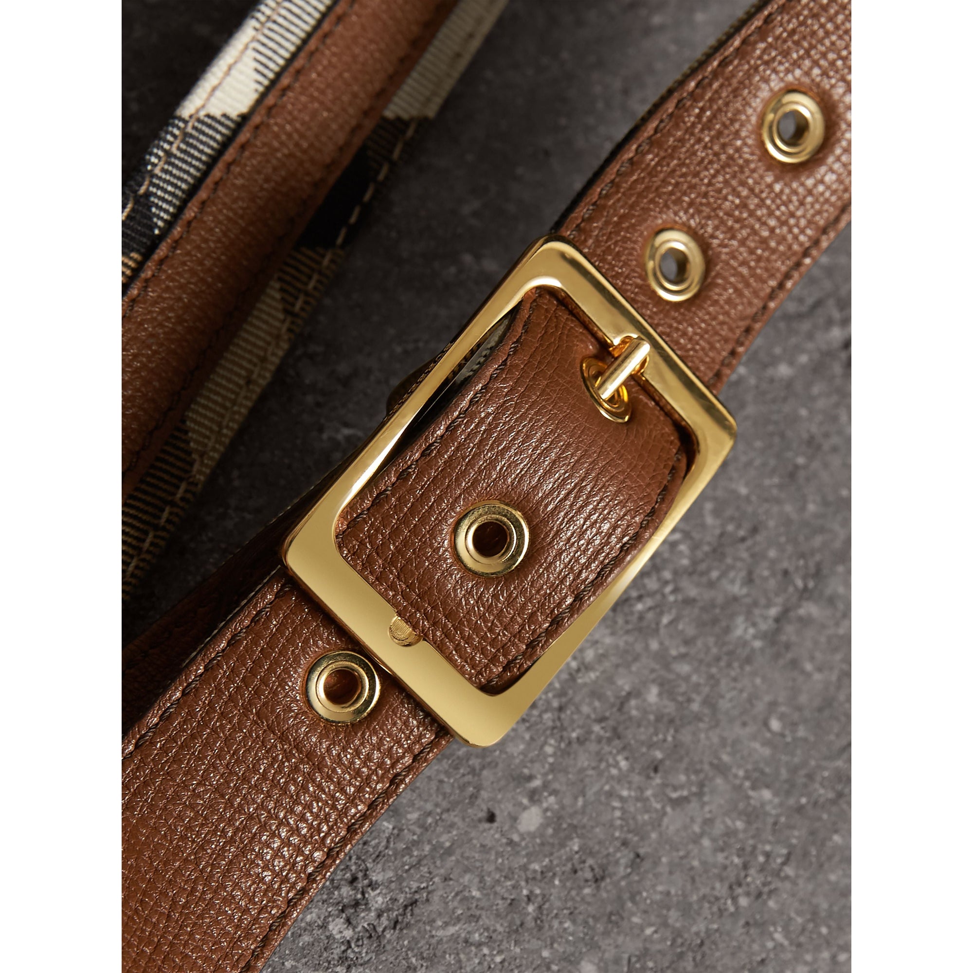 Ceinture en tissu House check et cuir grainé - Camel & Tan