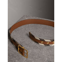 Ceinture en tissu House check et cuir grainé - Camel & Tan