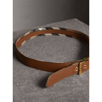 Ceinture en tissu House check et cuir grainé - Camel & Tan