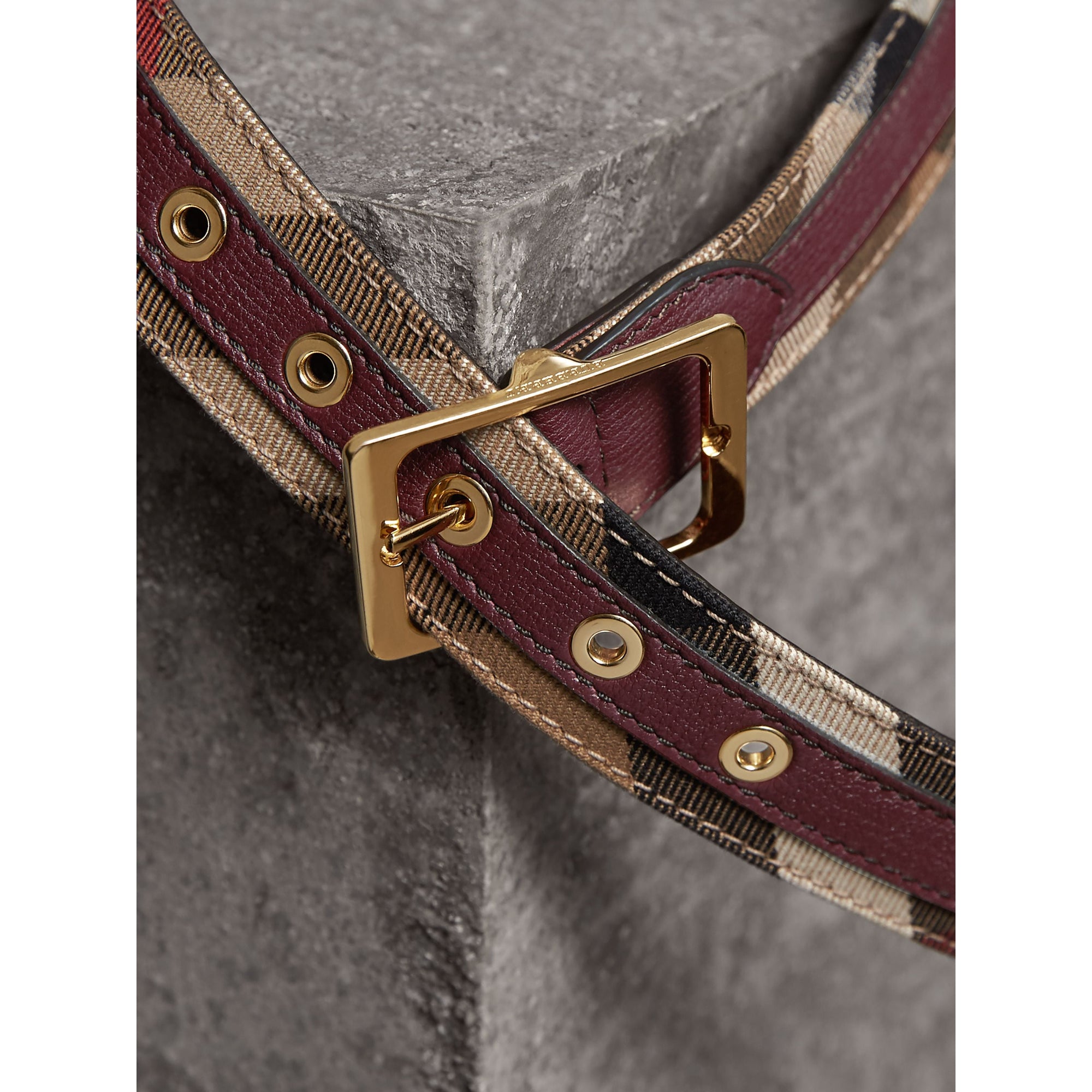 Ceinture en tissu House check et cuir grainé - Camel & Mahogany Red
