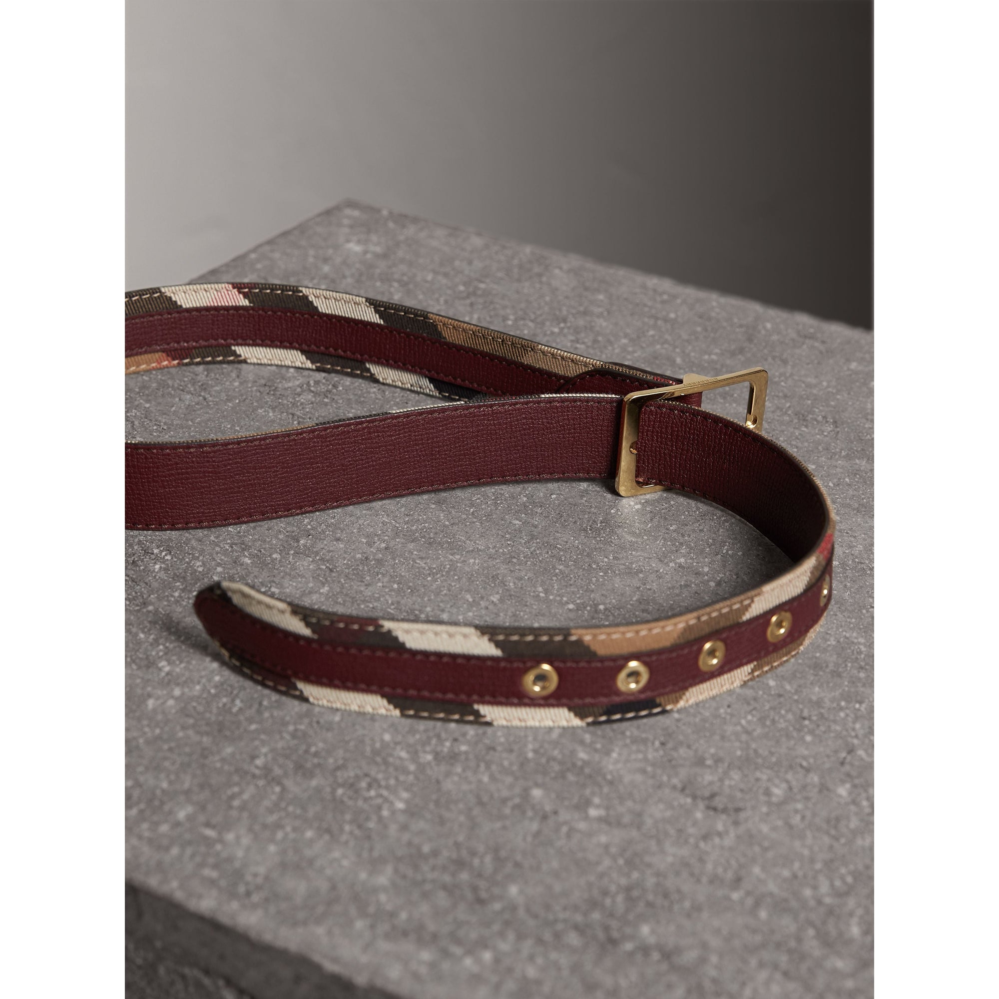 Ceinture en tissu House check et cuir grainé - Camel & Mahogany Red