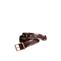 Ceinture en tissu House check et cuir grainé - Camel & Mahogany Red