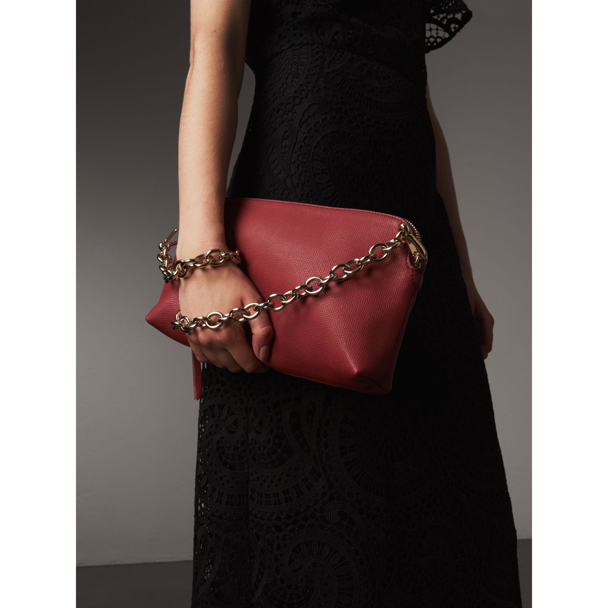 Clutch en cuir grainé - Russet Red