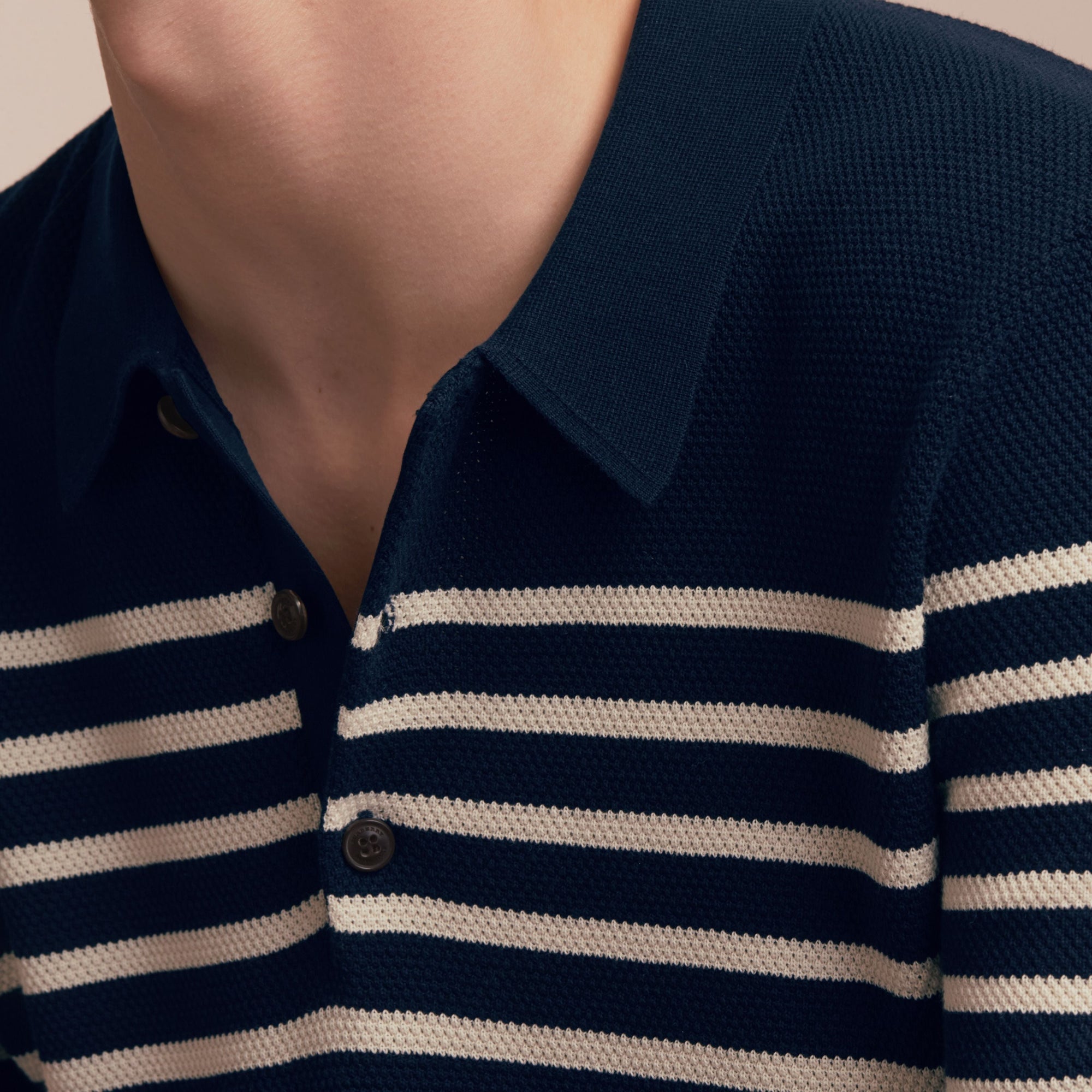 Polo en maille de coton à rayures - Navy