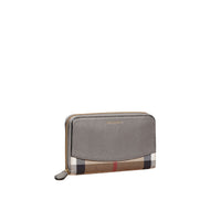 Portefeuille zippé en tissu House check avec éléments en cuir - Silver
