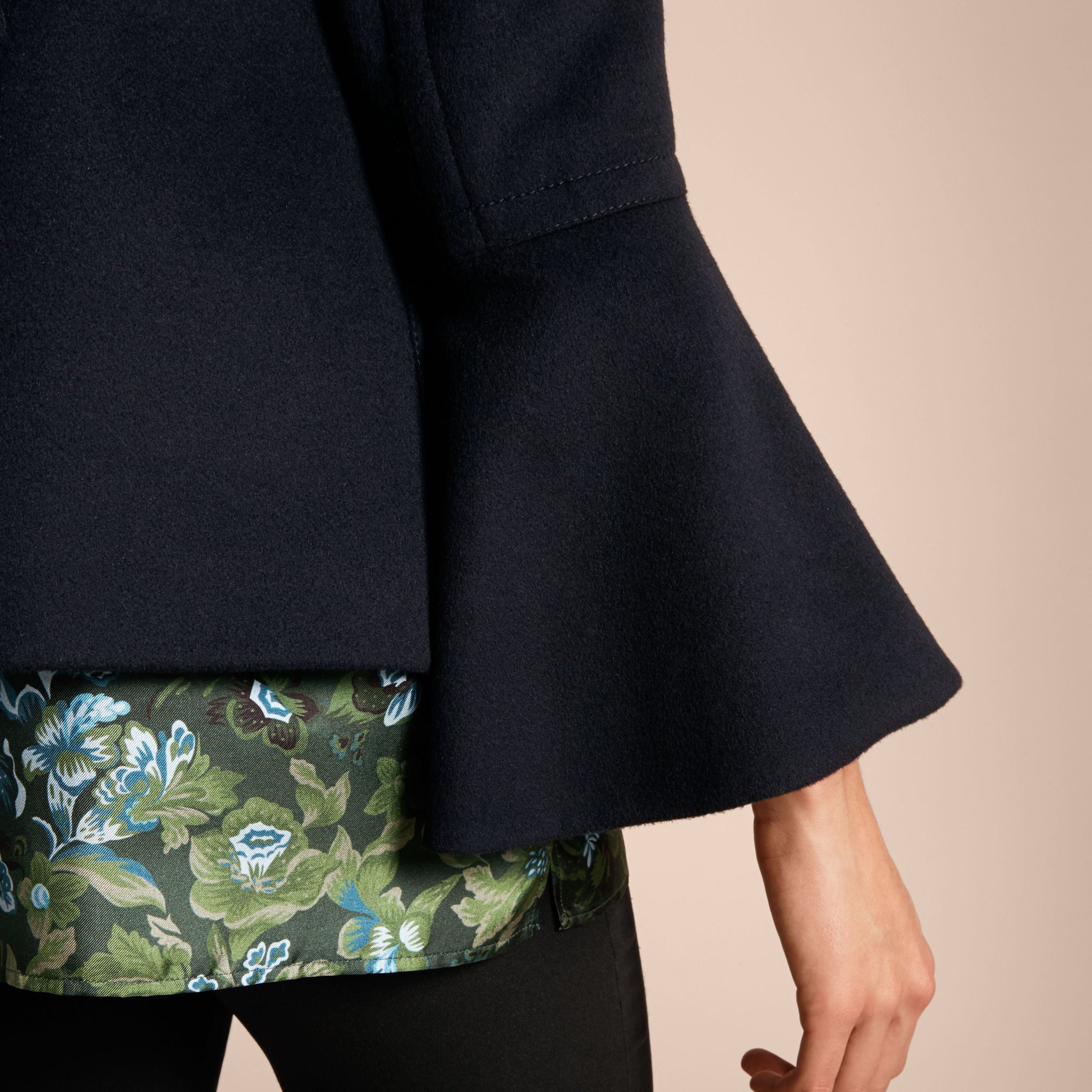 Caban en laine et cachemire avec manches cloches - Navy
