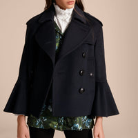 Caban en laine et cachemire avec manches cloches - Navy