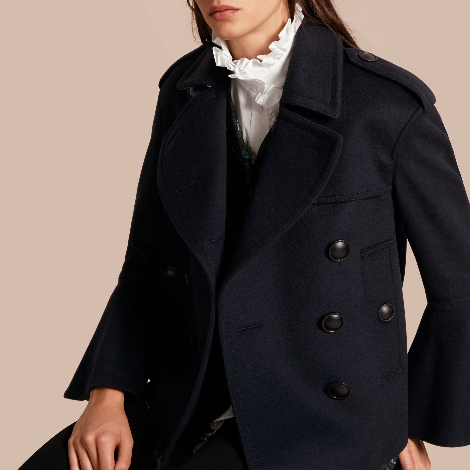 Caban en laine et cachemire avec manches cloches - Navy