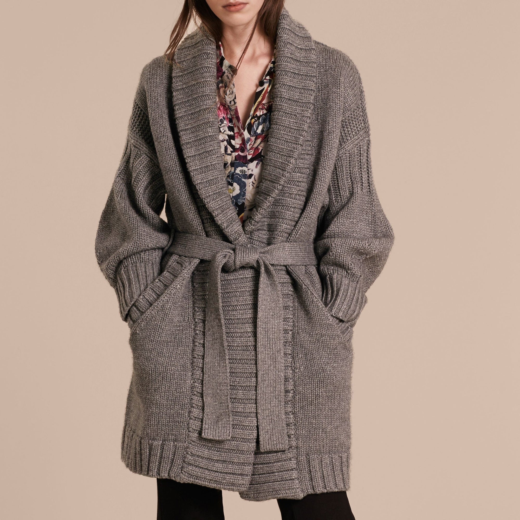 Manteau portefeuille en laine et cachemire - Mid Grey Melange