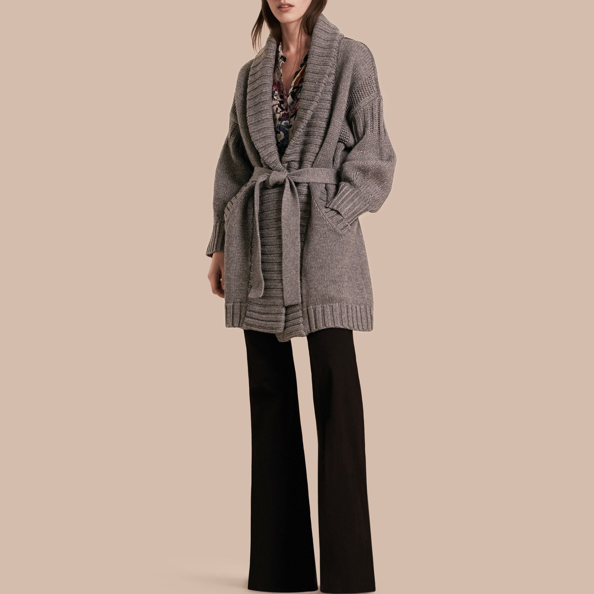 Manteau portefeuille en laine et cachemire - Mid Grey Melange