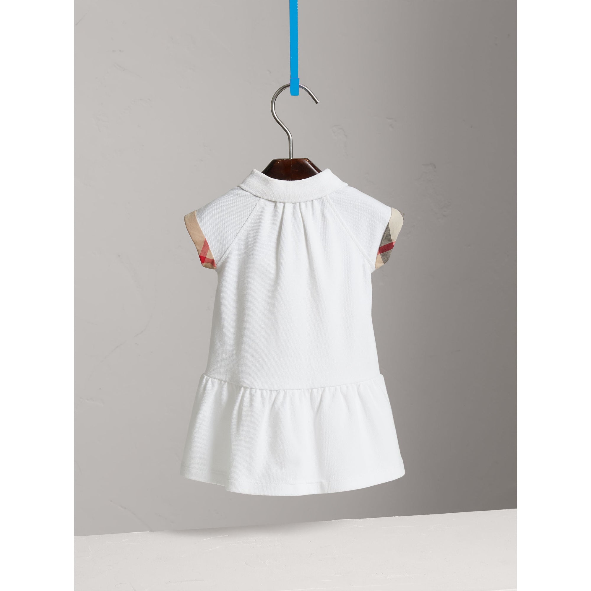 Robe en piqué de coton extensible à motif check - White