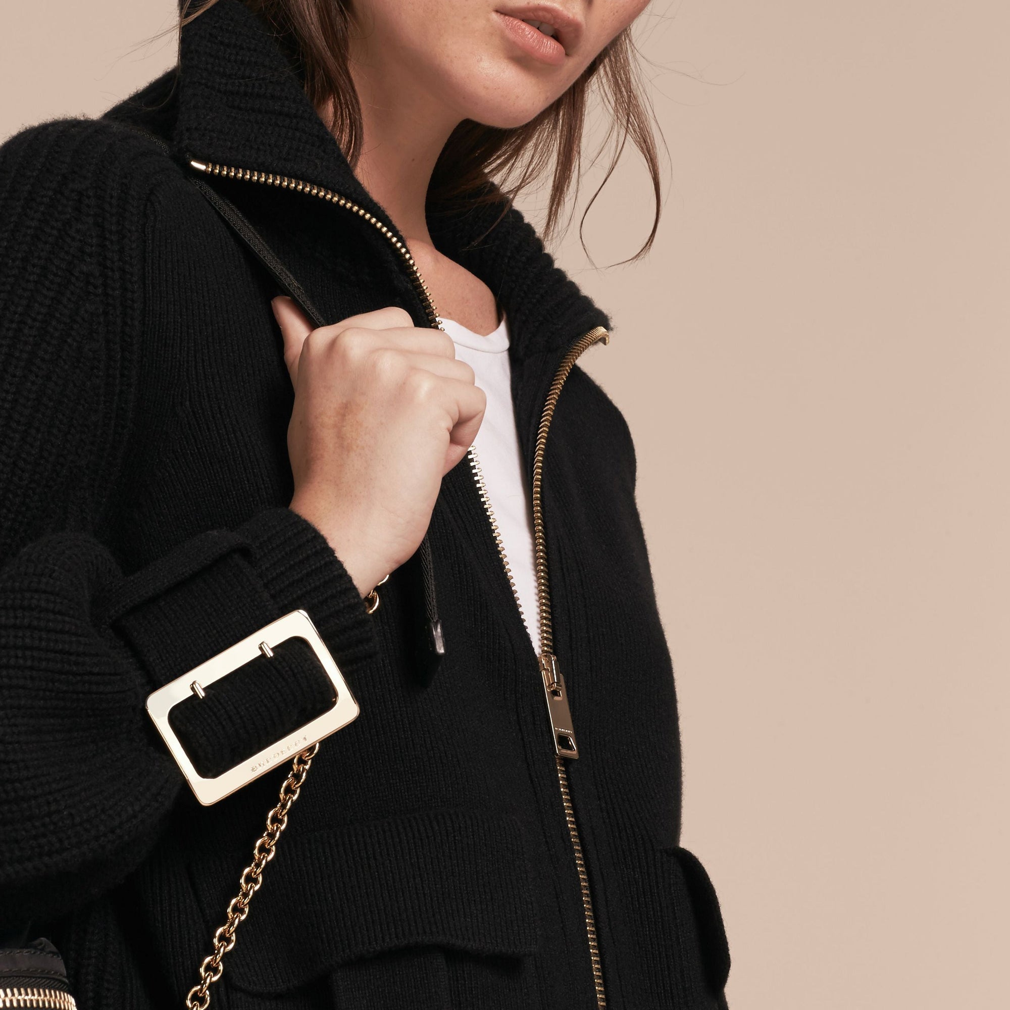 Bomber en maille de laine et cachemire avec manches cloches - Black