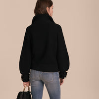 Bomber en maille de laine et cachemire avec manches cloches - Black