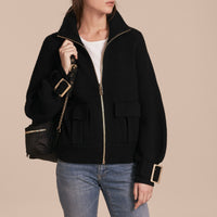 Bomber en maille de laine et cachemire avec manches cloches - Black
