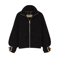 Bomber en maille de laine et cachemire avec manches cloches - Black