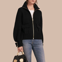 Bomber en maille de laine et cachemire avec manches cloches - Black