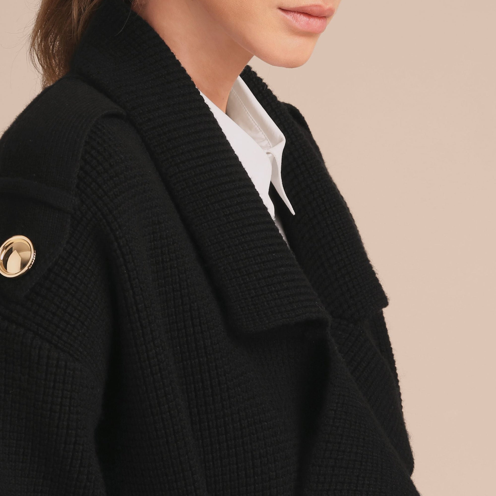 Trench-coat en maille de laine et cachemire mélangés - Black