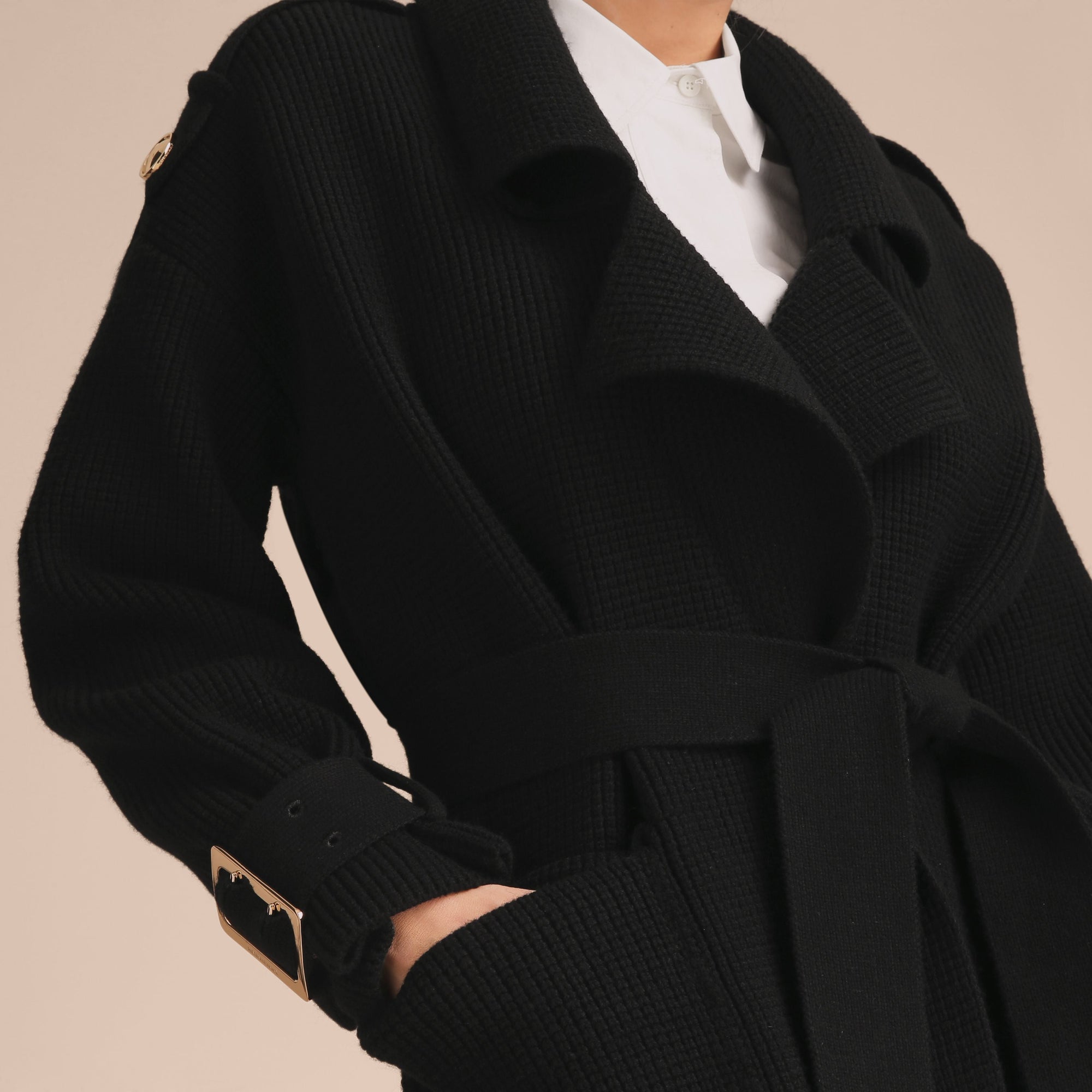 Trench-coat en maille de laine et cachemire mélangés - Black
