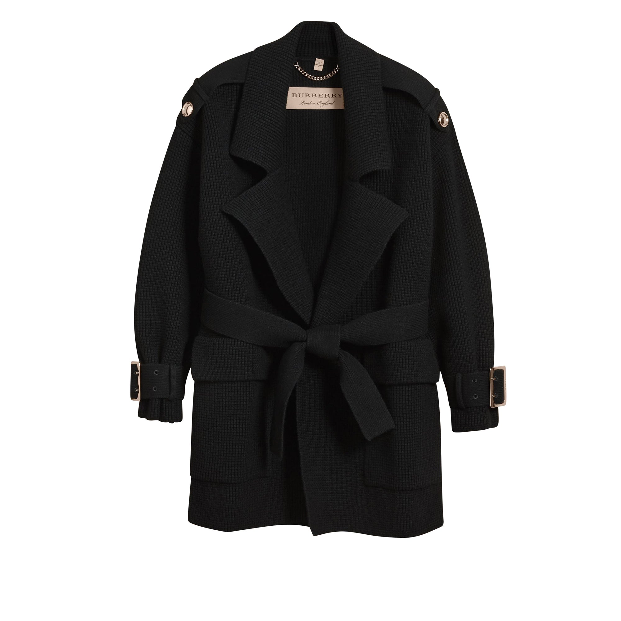 Trench-coat en maille de laine et cachemire mélangés - Black