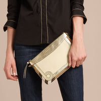 Clutch en coton House check et cuir - Limestone