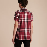 Chemise à manches courtes en coton extensible avec motif check - Plum Pink